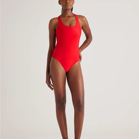 Quince Other - Quince Italian Cross Back One-Piece Swimsuit in Cherry Size Medium